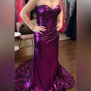 Sherri Hill Elegant Purple Satin Gown